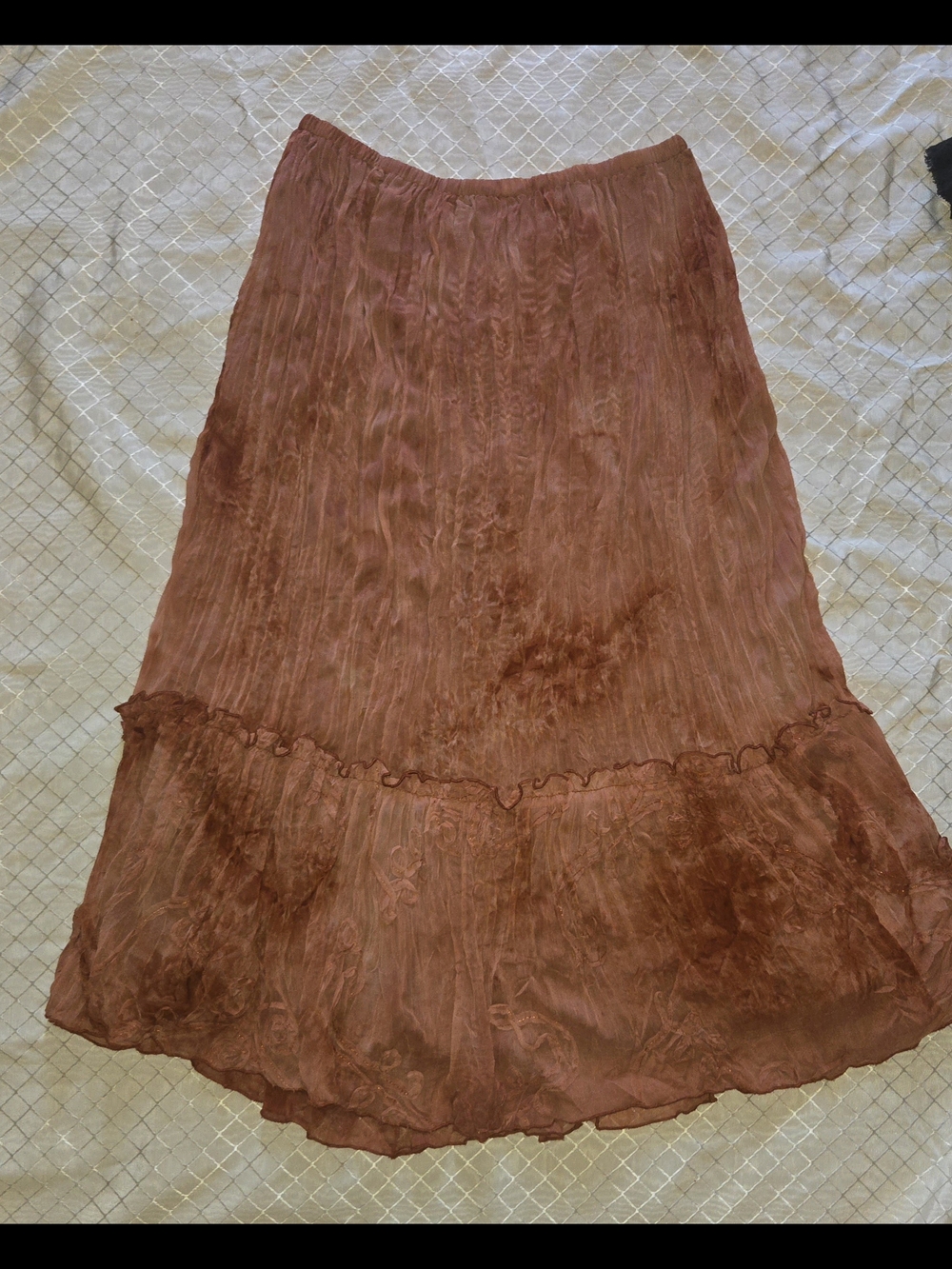 Women's Orange-Brown Tiered Maxi Skirt